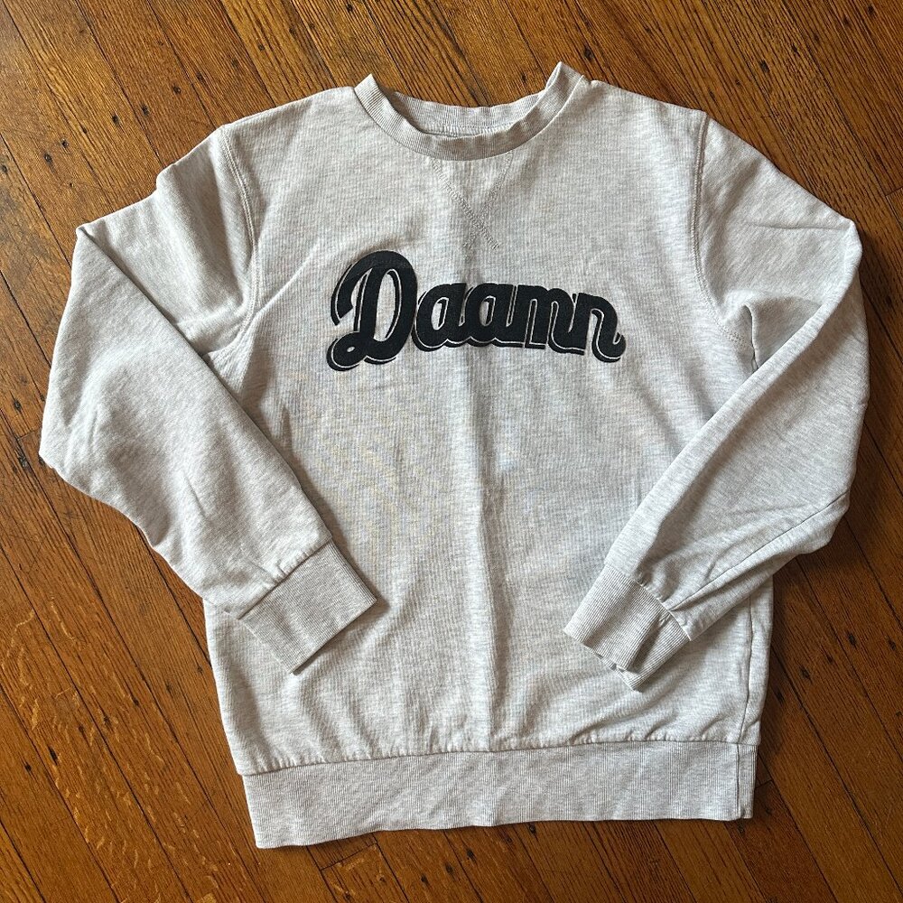 H&M Vintage embellished "Daamn" Sweatshirt in heather gray wmns S